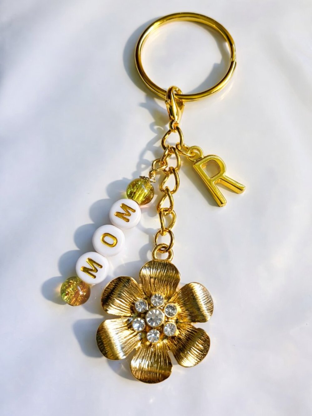 Gold Flower MOM Keychain • Gold Initial Charm • Mother’s Day Gift